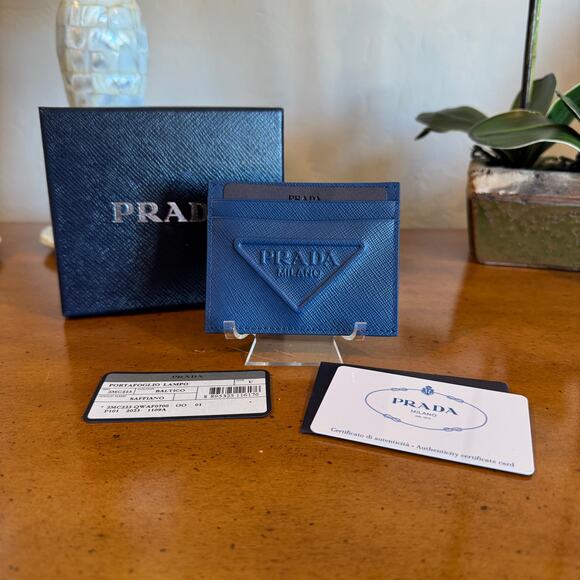 Prada Saffiano Leather Card Case Blue EUC - Picture 10 of 13